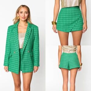 NWT Buddy Love Medium Avery Oversized Blazer John Skort Shorts Green Tweed Set